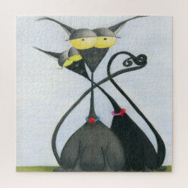 キュートな黒猫とグレーの猫漫画 ジグソーパズル