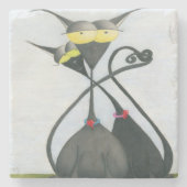 キュートな黒猫とグレーの猫漫画 ストーンコースター (正面)