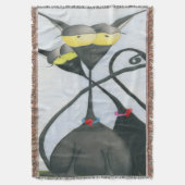 キュートな黒猫とグレーの猫漫画 スローブランケット (正面縦)