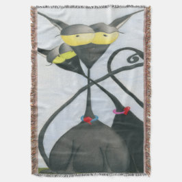 キュートな黒猫とグレーの猫漫画 スローブランケット