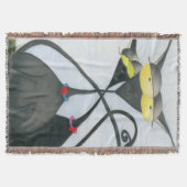 キュートな黒猫とグレーの猫漫画 スローブランケット (正面)