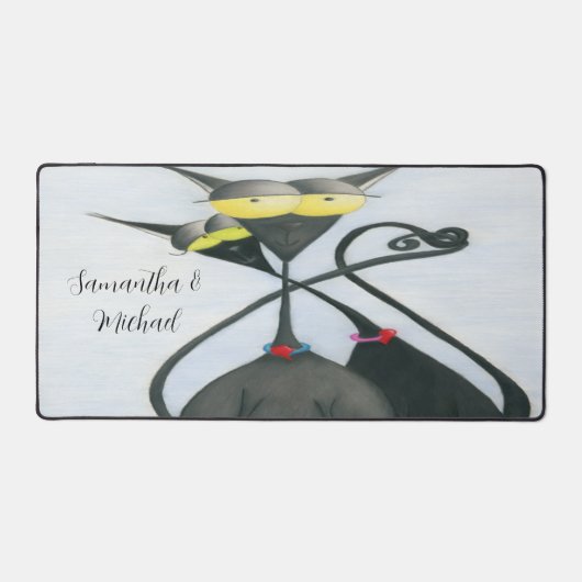 キュートな黒猫とグレーの猫漫画 デスクマット (正面)