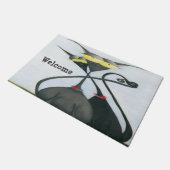 キュートな黒猫とグレーの猫漫画 ドアマット (アングル)