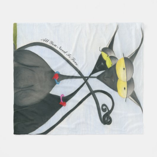 キュートな黒猫とグレーの猫漫画 フリースブランケット (正面(横))