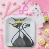 キュートな黒猫とグレーの猫漫画 ペーパープレート (パーティー)