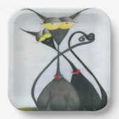 キュートな黒猫とグレーの猫漫画 ペーパープレート (正面)