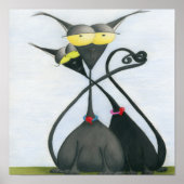 キュートな黒猫とグレーの猫漫画 ポスター (正面)