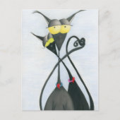 キュートな黒猫とグレーの猫漫画 ポストカード (正面)