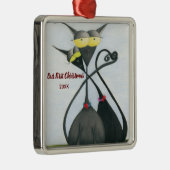 キュートな黒猫とグレーの猫漫画 メタルオーナメント (右)