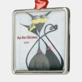 キュートな黒猫とグレーの猫漫画 メタルオーナメント (左)