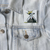 キュートな黒猫とグレーの猫漫画 缶バッジ (インサイチュ)