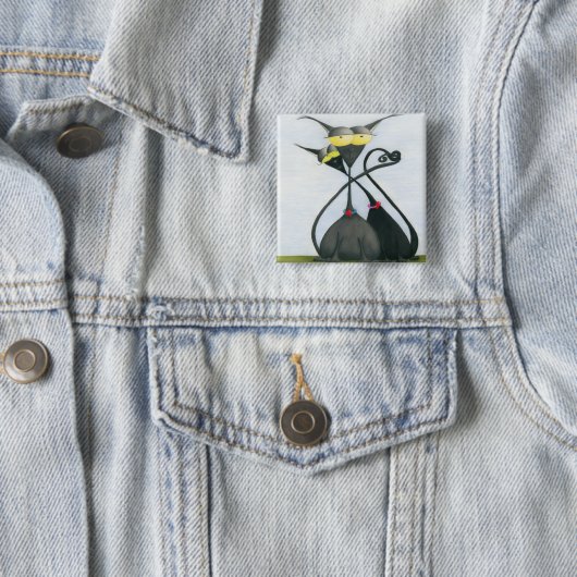 キュートな黒猫とグレーの猫漫画 缶バッジ (インサイチュ)