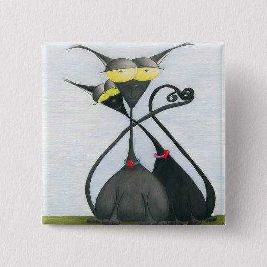 キュートな黒猫とグレーの猫漫画 缶バッジ (正面)