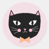 キュートな黒猫とボウタイハロウィン誕生日 ラウンドシール (正面)