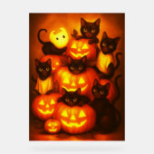 キュートな黒猫と輝くハロウィンのカボチャ アクリルサイン (正面)