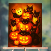 キュートな黒猫と輝くハロウィンのカボチャ アクリルサイン (ニュートラル)