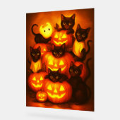 キュートな黒猫と輝くハロウィンのカボチャ アクリルサイン (傾斜)