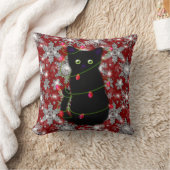 キュートな黒猫のクリスマススパークルスノーフレーク クッション (ブランケット)