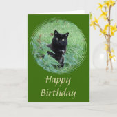 キュートな黒猫の好奇心に満ちた誕生日 カード (黄色い花)
