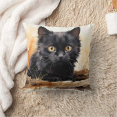 キュートな黒猫の水彩画 クッション (ブランケット)