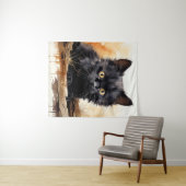 キュートな黒猫の水彩画 タペストリー (インサイチュ(横))