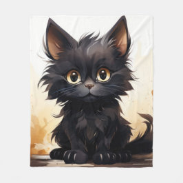 キュートな黒猫の水彩画 フリースブランケット