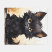 キュートな黒猫の水彩画 フリースブランケット (正面(横))