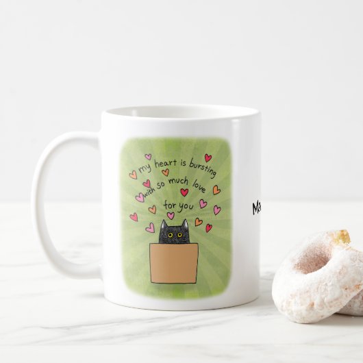キュートな黒猫の箱 名前入れ 猫好きギフト コーヒーマグカップ (ドーナツ)