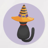 キュートな黒猫は帽子を魔女にステッカーセット ラベル (デザイン2)