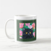 キュートな黒猫カラフル花猫芸術 コーヒーマグカップ (左)