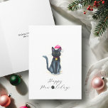 キュートな黒猫クリスマスカード シーズンカード<br><div class="desc">黒いメリー猫を使ったフェスティバルスタイルの可愛いよくはしゃぐクリスマスカードで願いを寄せる。子猫のサマンサの水の色のイラストレーション魅力的を、サンタハットと休日のボーブルと完全に展示するクリスマスのための5x7グリーティングカード。プニー詳細「Happy Paw-lidays」は、おもしろいスクリプトにポープリントのメッセージをセットし、おもしろいとの完璧なブレンドを作おもしろいる。このカスタマイズ可能なクリスマスカードを使用すると、白い文字とピンクの背景に対して設定された独自のメッセー鮮やかジで内部をパーソナライズすることができる。あなたはのショッピングクリスマスカードが友達、家族、または仲間の猫好きのために大量に入るかどうか、クリスマスのためのこれらの楽しいグリーティングカードは喜びを持ってくるに違いない。ヴィクトリア・グリガリウナスのデザインはベルを伝える。www.zazzle.com/dotellabelleでクリスマスカードやフェスティバルデザインを買い物しよう。</div>
