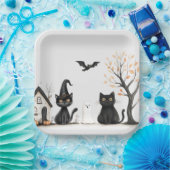 キュートな黒猫ハローウィンパーティ ペーパープレート (パーティー)