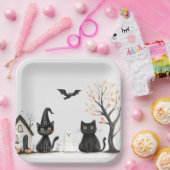 キュートな黒猫ハローウィンパーティ ペーパープレート (パーティー)