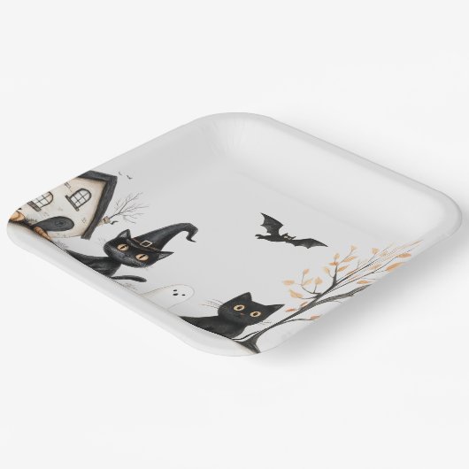 キュートな黒猫ハローウィンパーティ ペーパープレート (傾斜あり)