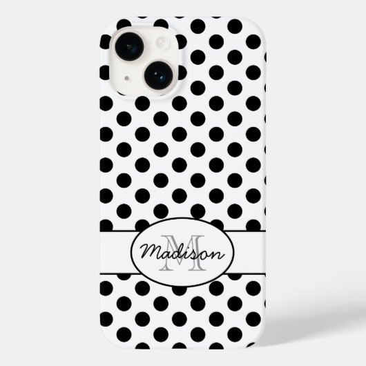 キュートな黒白ドット柄のレトロモノグラム Case-Mate iPhoneケース (裏面)