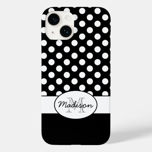 キュートな黒白ドット レトロ柄 モノグラム Case-Mate iPhoneケース (裏面)