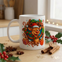 キュートな3Dトナカイ クリスマスコーヒーマグ
