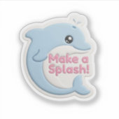 キュートな3Dパステルブルーのイルカ「Make a Splash」 シール (正面)