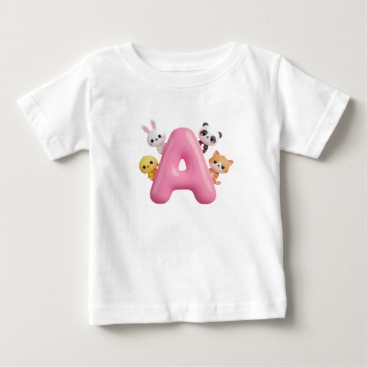 キュートな3Dピンクバルーンの文字A - ベビーTシャツ (正面)