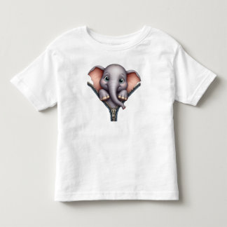 キュートな3Dベイビーエレファントのジッパー覗きTシャツ トドラーTシャツ