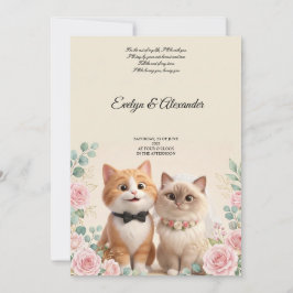 キュートな3D 猫の花嫁と新郎のクリーム色の結婚式 招待状
