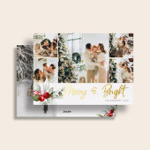 キュートな7枚のフォトコラージュ 手書きのMerry And Bright 箔シーズンカード