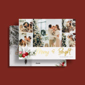 キュートな7枚のフォトコラージュ 手書きのMerry And Bright 箔シーズンカード