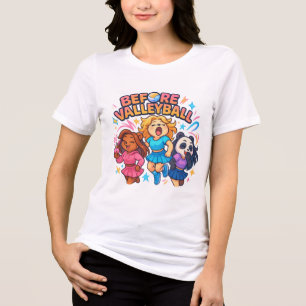 キュートな「バレーボール前の時間」キャラクターガールズデザイン トライブレンドTシャツ