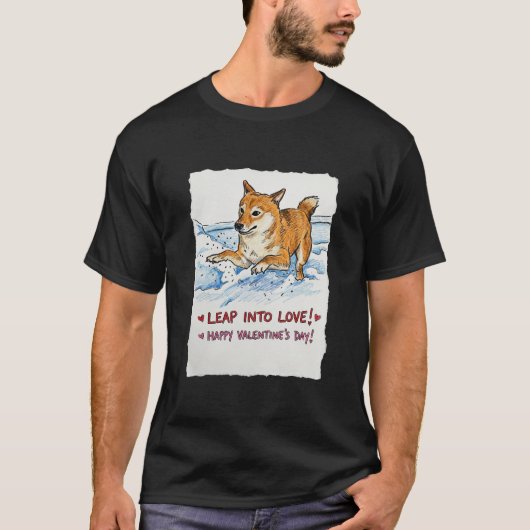 キュートな「恋に飛び込む」柴犬バレンタインデー Tシャツ (正面)