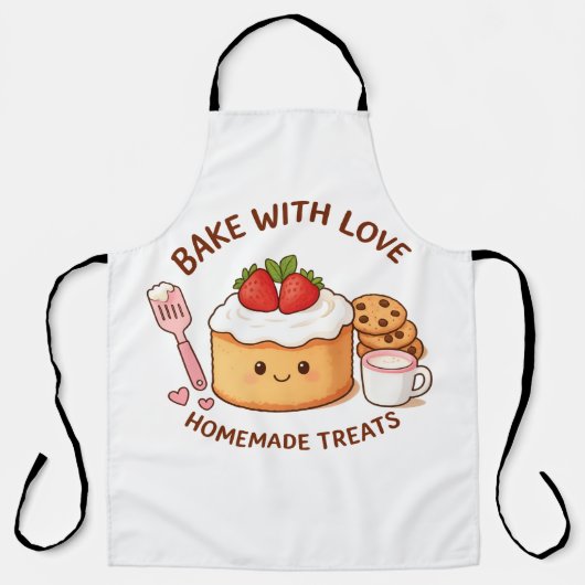 キュートな"Bake With Love"イラスト エプロン (正面)