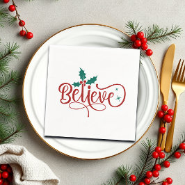 キュートな"Believe" クリスマス スタンダードカクテルナプキン