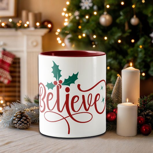 キュートな"Believe" クリスマス ツートーンマグカップ