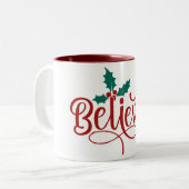 キュートな"Believe" クリスマス ツートーンマグカップ (正面左)