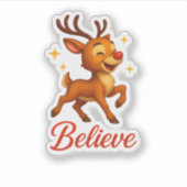 キュートな「Believe」トナカイ クリスマスステッカー シール (正面)